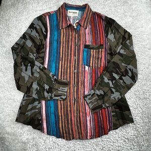 Savanna Jane Multicolor Camo Balloon Sleeve Blouse NEW